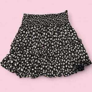 Floral Black and White Frilly Skirt